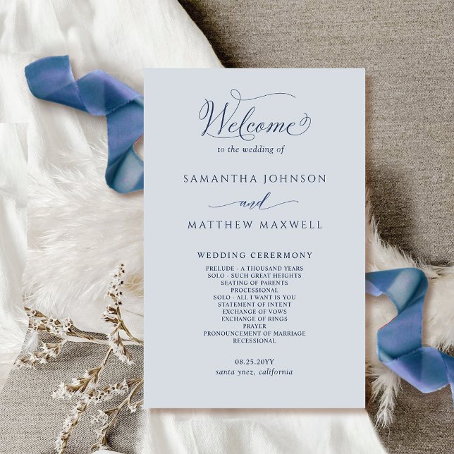 Elegant Navy Blue and Silver Wedding Program (Creator Uploaded)