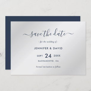 Elegant Navy Blue and Silver Wedding Save The Date