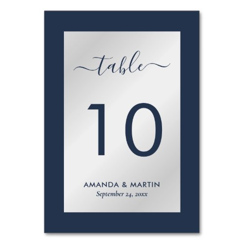 Elegant Navy Blue and Silver Wedding Table Number