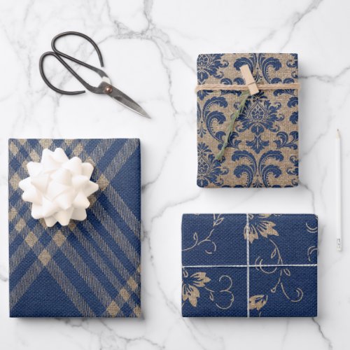 Elegant Navy Blue and Tan Wrapping Paper Sheets