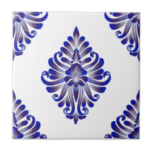 Elegant Navy Blue And White Damask Pattern