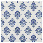 Elegant Navy Blue and White Damask Pattern Fabric