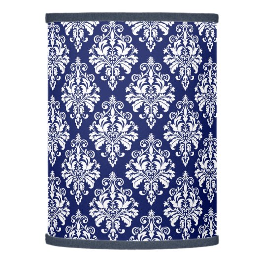 Elegant Navy Blue and White Damask Pattern Lamp Shade (Left)