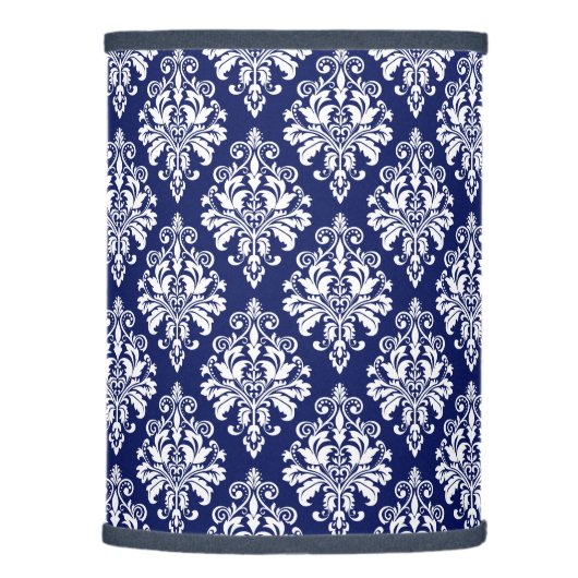 Elegant Navy Blue and White Damask Pattern Lamp Shade (Right)