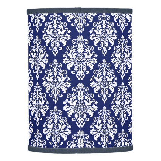 Elegant Navy Blue and White Damask Pattern Lamp Shade (Back)