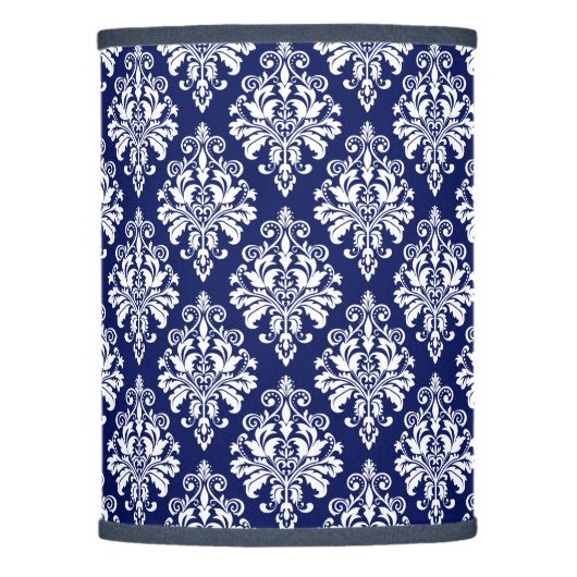 Elegant Navy Blue and White Damask Pattern Lamp Shade (Front)