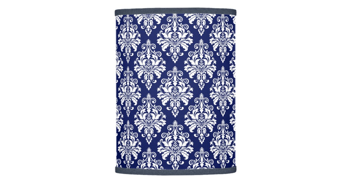 Elegant Navy Blue and White Damask Pattern Lamp Shade Zazzle