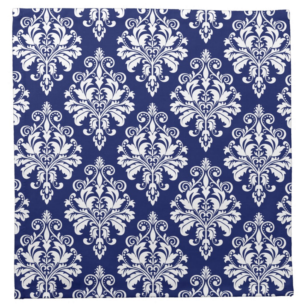 Elegant Navy Blue and White Damask Pattern Napkin Zazzle