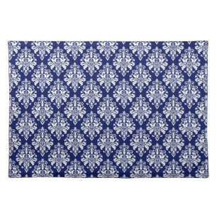 Elegant Navy Blue and White Damask Pattern Placemat