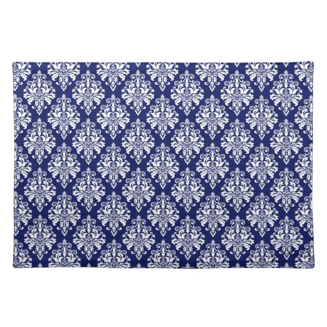 Elegant Navy Blue and White Damask Pattern Placemat (Front)