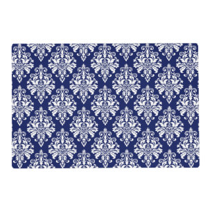 Elegant Navy Blue and White Damask Pattern Placemat