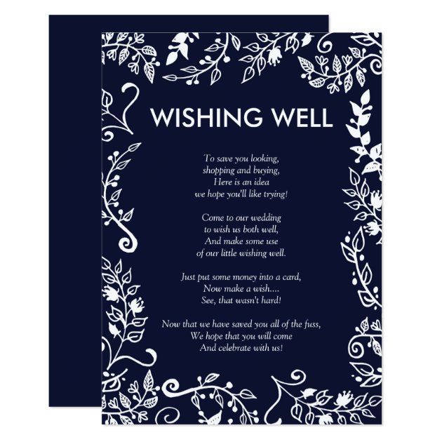 Elegant Navy Blue And White Floral Wishing Well Card
