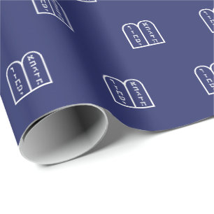 Elegant navy blue and white Jewish Torah pattern Wrapping Paper