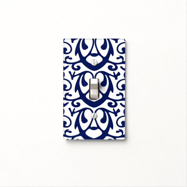 Elegant Navy Blue and White Light Switch Cover (In Situ)