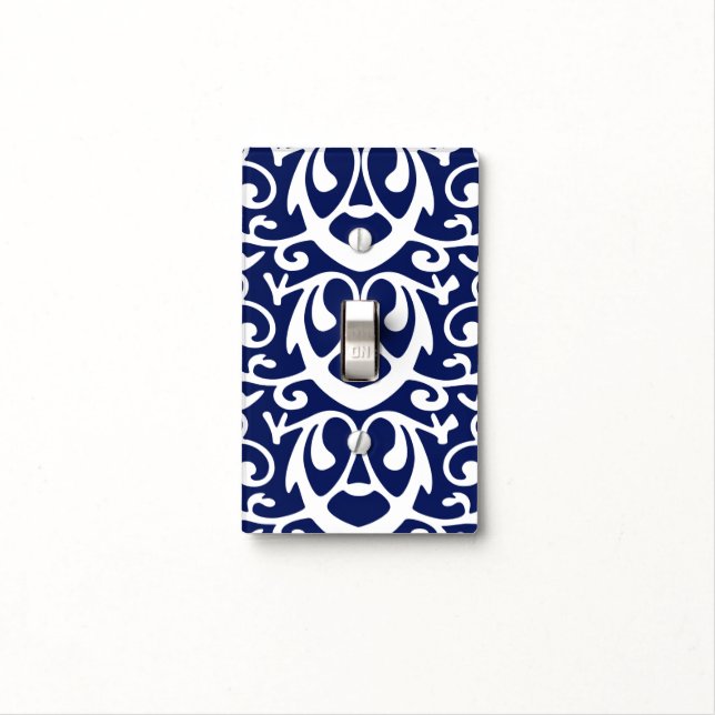 Elegant Navy Blue and White Light Switch Cover (In Situ)