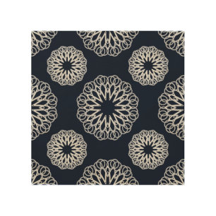 Elegant Navy Blue and White Mandala Pattern Wood Wall Art
