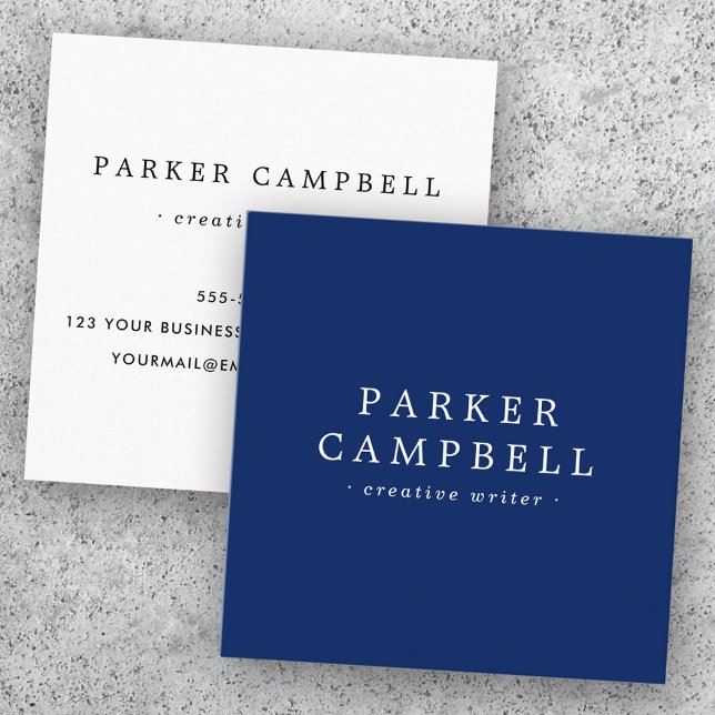 Elegant navy blue and white minimalist square business card (Elegant navy blue and white minimalist square business card)