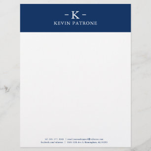 Elegant Navy Blue and White Minimalistic Letterhead