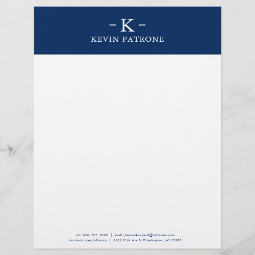 Elegant Navy Blue and White Minimalistic Letterhead