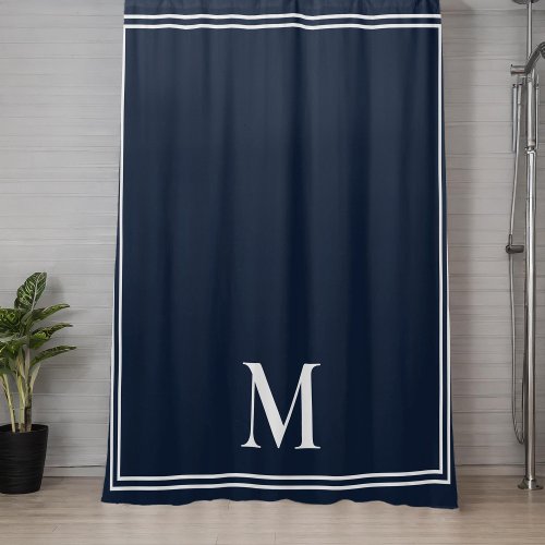 Elegant Navy Blue and White Monogram Shower Curtain