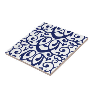 Elegant Navy Blue and White Pattern Ceramic Tile