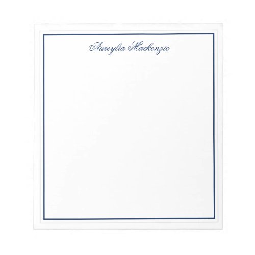 Elegant Navy Blue and White Personalized Notepad