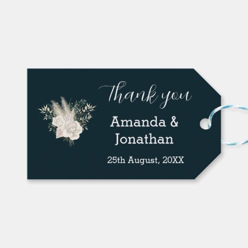 Elegant Navy Blue and White Roses Wedding Gift Tags