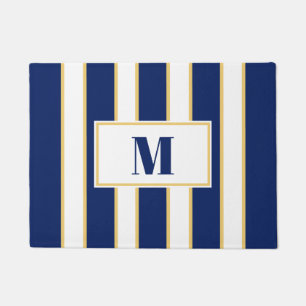Elegant Navy Blue and White Stripe Custom Doormat