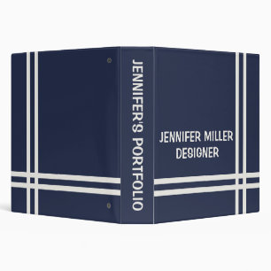 Elegant navy blue and white stripes design  3 ring binder