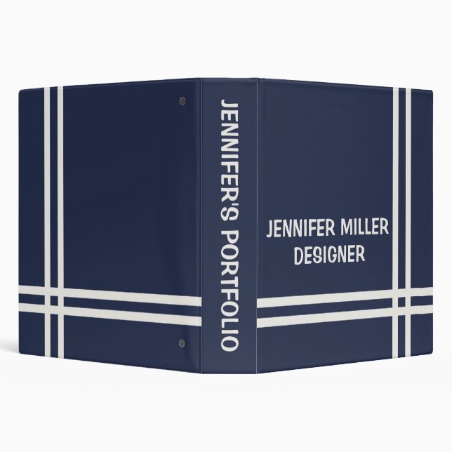 Elegant navy blue and white stripes design  3 ring binder (Background)