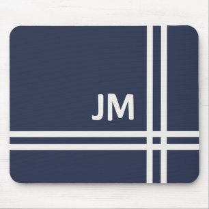 Elegant navy blue and white stripes design mouse pad