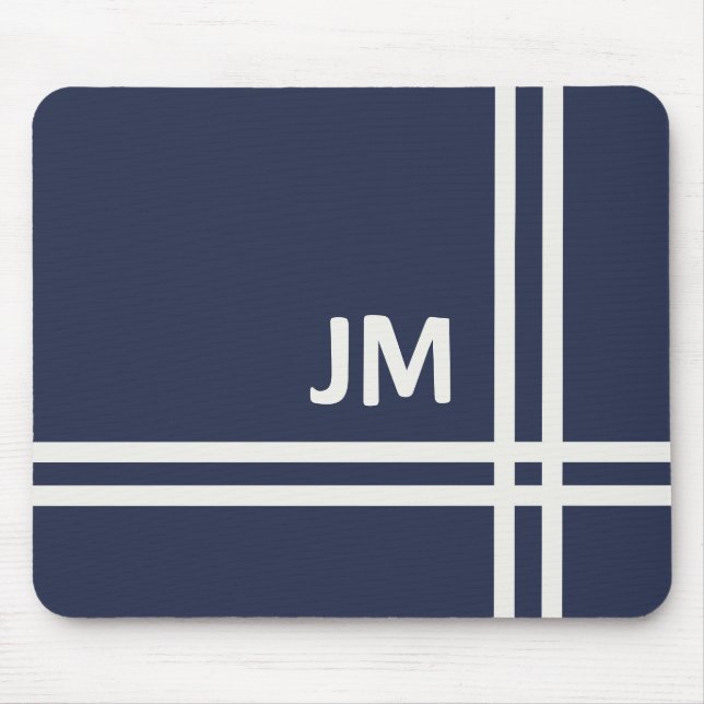 Elegant navy blue and white stripes design  mouse pad (Front)