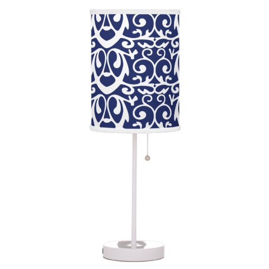 Elegant Navy Blue and White Table Lamp (Left)