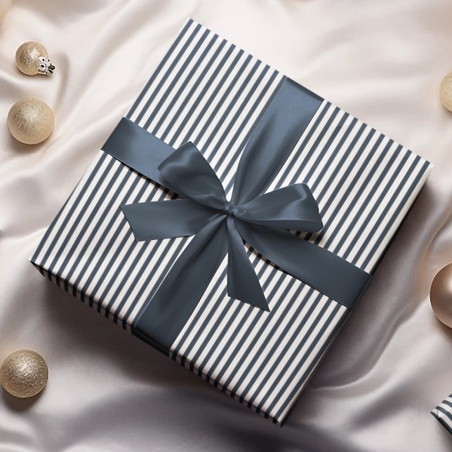 Elegant Navy Blue and White Thin Stripes Wrapping Paper (Elegant Striped Wrapping in Navy Blue & White. Chic & Timeless. For All Occasions and  All Ages.)