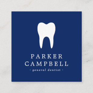 Elegant navy blue and white tooth dentist dental square business card