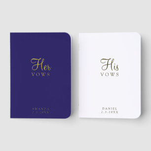 Elegant Navy Blue and White Wedding Couples Foil Vow Books