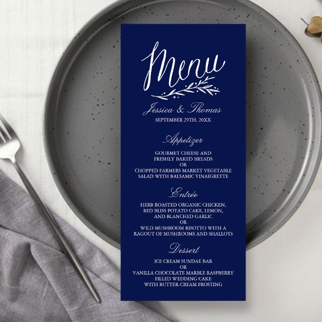 Elegant Navy Blue And White Wedding Menu Templates (Creator Uploaded)
