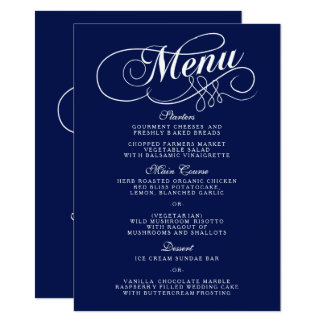 Elegant Navy Blue And White Wedding Menu Templates Card