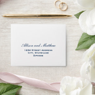 Elegant Navy Blue and White Wedding RSVP Envelope