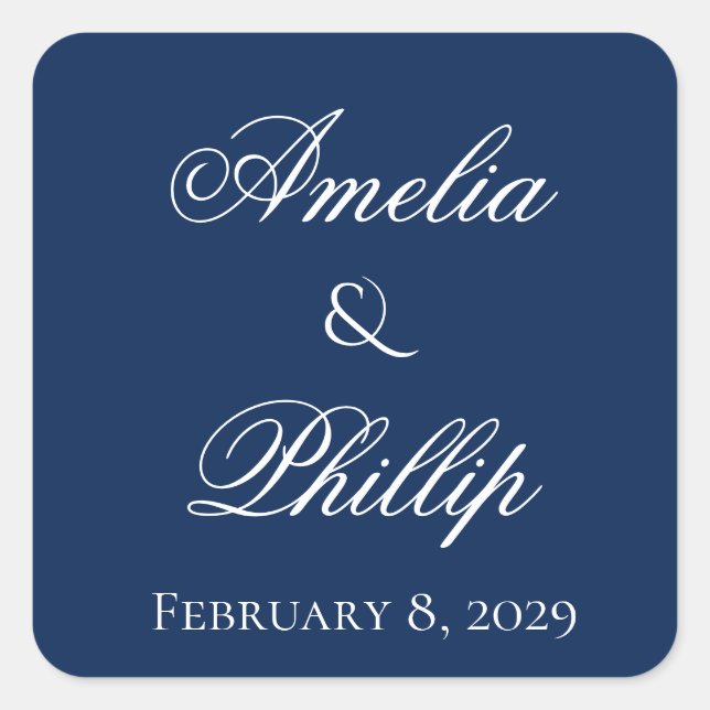 Elegant Navy Blue and White Wedding Stickers (Front)