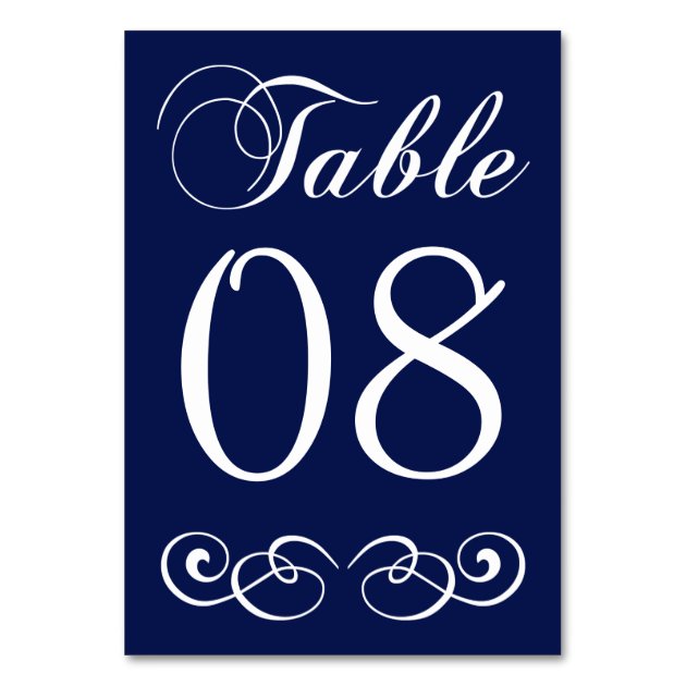 Elegant Navy Blue And White Wedding Table Number