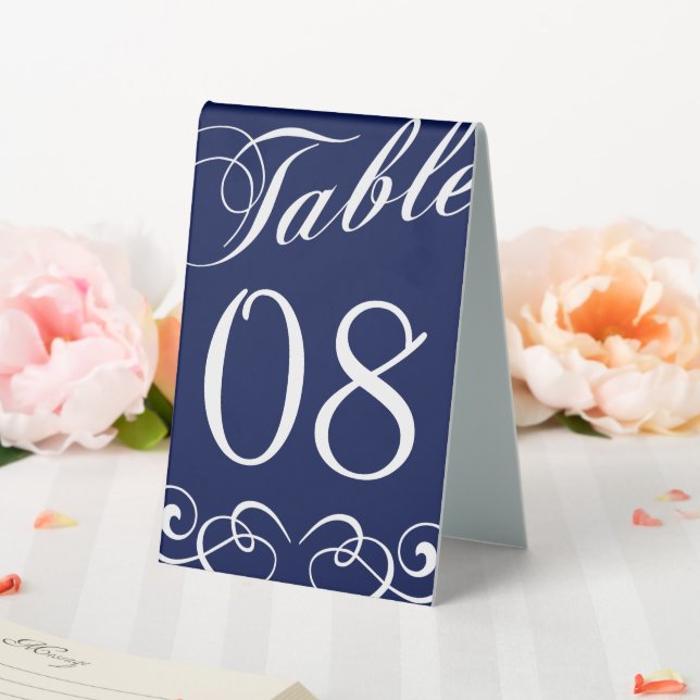 Elegant Navy Blue And White Wedding Table Number Table Tent (In SItu (Wedding))