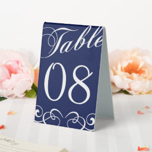 Elegant Navy Blue And White Wedding Table Number Tent