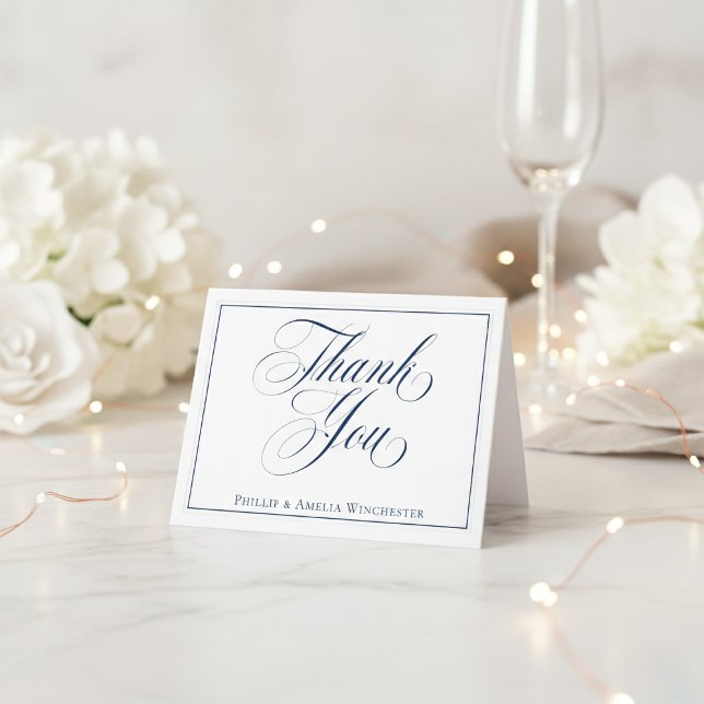 Elegant Navy Blue and White Wedding Thank You Card (Creator Uploaded)