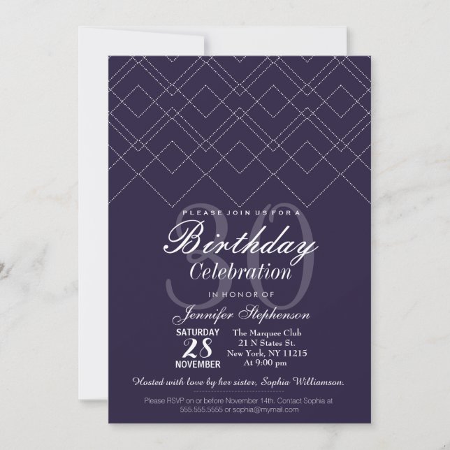Elegant Navy Blue Art Deco Geometric Pattern Invitation (Front)