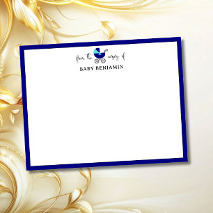Elegant Navy Blue Baby Carriage Nursery Note Card
