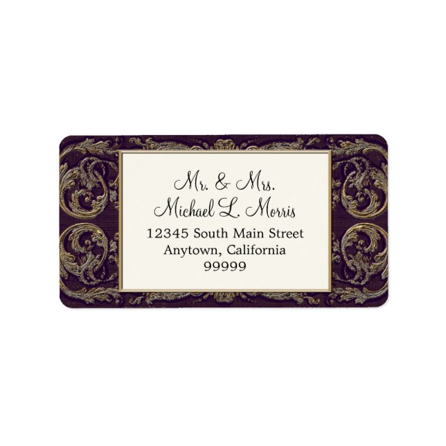 Elegant Navy Blue Baroque Wedding Return Address Label (Front)
