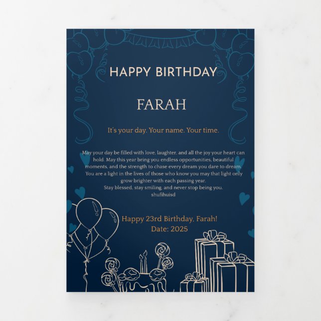 Elegant Navy Blue Birthday Card  (Cover)