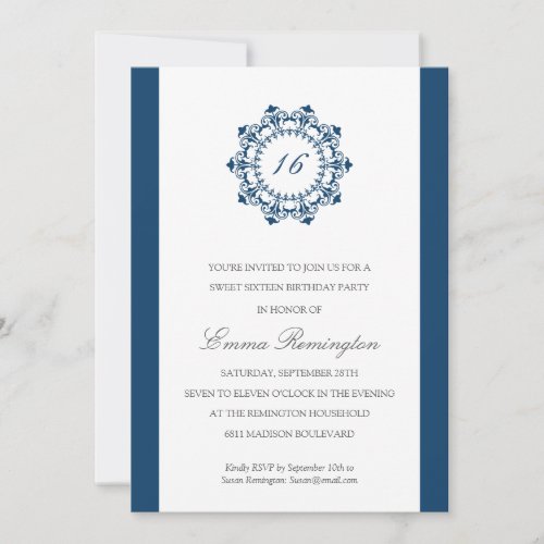 Elegant Navy Blue Birthday Party 5x7 Paper Invitation Card