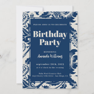 Elegant Navy Blue Birthday Party Invitation